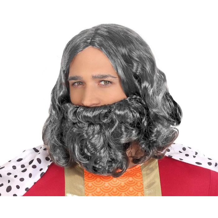 Peluca y Barba Gris Oscuro Mago Místico Sabio Anciano Dios Mitología Espectáculos Teatro Carnaval