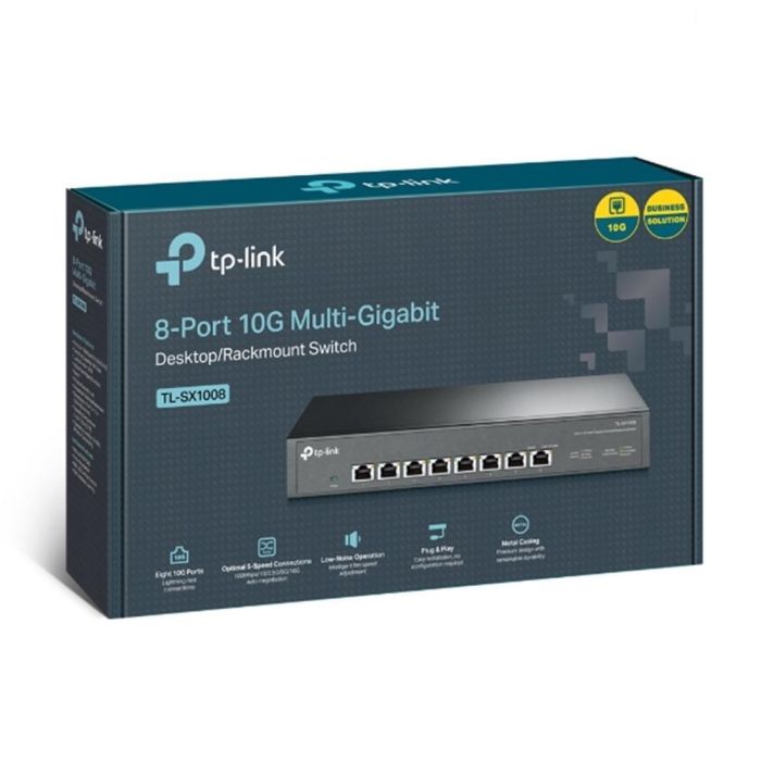 TP-LINK Conmutador multigigabit de 8 puertos 10G PUERTO: 8 puertos RJ45 10G SPEC: Caja de acero de montaje en bastidor de 1U y 13 pulgadas FUNCION: Pl