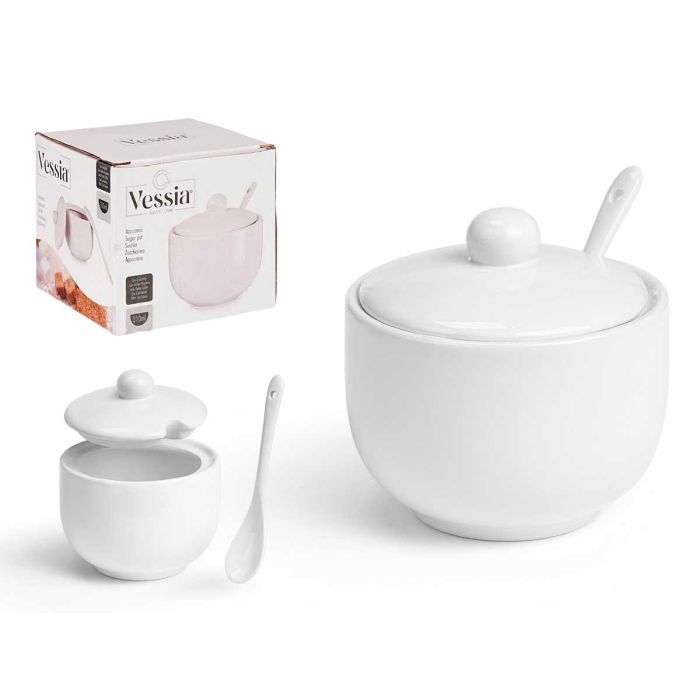 Azucarero Blanco Vessia con Cuchara 12x9.5x10 cm Cerámica 310 ml (24 Unidades) Azucarero Blanco Vessia con Cuchara 12x9.5x10 cm Cerámica 310 ml (24 Unidades)