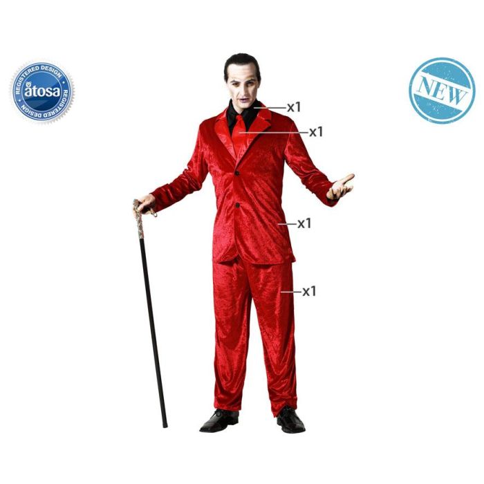 Disfraz Vampiro Traje Rojo Con Corbata Hombre Adulto XL Disfraz Vampiro Traje Rojo Con Corbata Hombre Adulto XL