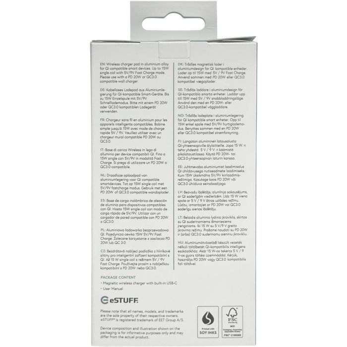 eSTUFF Cargador Inalámbrico Magnético QI2 15W con Cable USB-C Compatible con MagSafe y Android eSTUFF Cargador Inalámbrico Magnético QI2 15W con Cable USB-C Compatible con MagSafe y Android