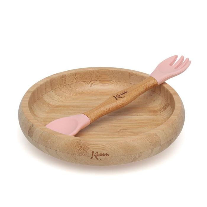 Set Vajilla Silicona Y Bambú Rosa Con Cuchara-Tenedor 2 Set Vajilla Silicona Y Bambú Rosa Con Cuchara-Tenedor 2