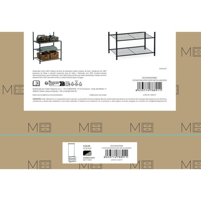 Estanteria/Perchero Metal-Madera Moblekit (3 Unidades) 6 Estanteria/Perchero Metal-Madera Moblekit (3 Unidades) 6