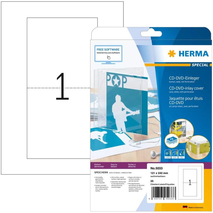 HERMA CD-Einleger A4 blanco 121x242 mm no adhesivo 25 unidades
