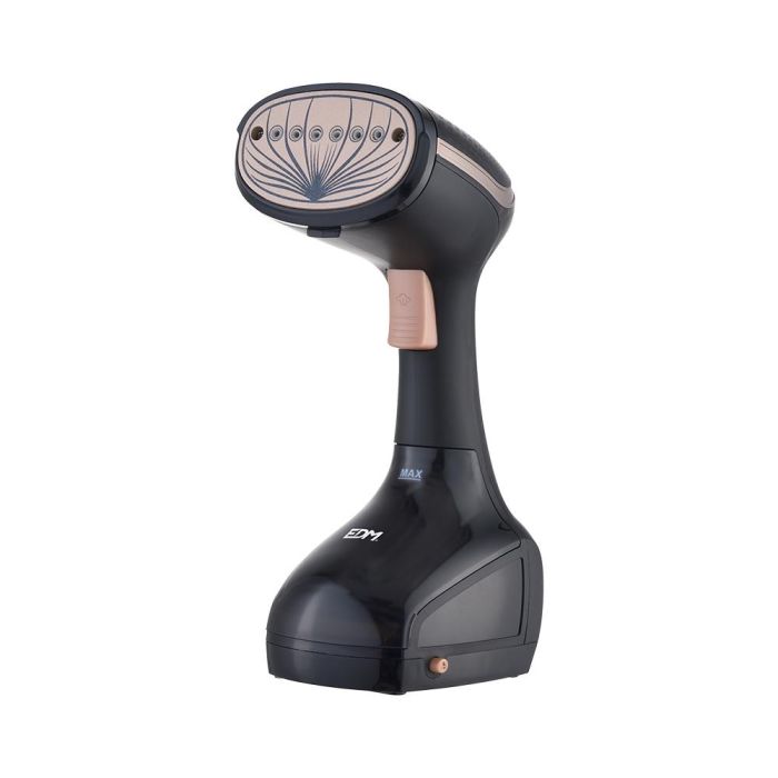 Edm Plancha de Vapor Vertical 1000W, Depósito 200ml, Cabezal Cerámico, Elimina Arrugas y Bacterias en 60s, Ligero y Portátil, Color Negro