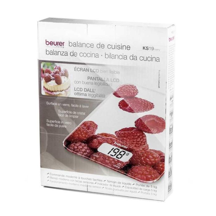 Beurer KS-19 FRAMBUESA Balanza de Cocina con Teclas Táctiles, Vidrio Ultra Plano, Pantalla LCD, 5kg, Función Tara 1 Beurer KS-19 FRAMBUESA Balanza de Cocina con Teclas Táctiles, Vidrio Ultra Plano, Pantalla LCD, 5kg, Función Tara 1