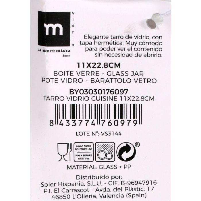 Tarro de Vidrio Cuisine La Mediterranea 11 x 22.8 cm (12 Unidades) 11 Tarro de Vidrio Cuisine La Mediterranea 11 x 22.8 cm (12 Unidades) 11