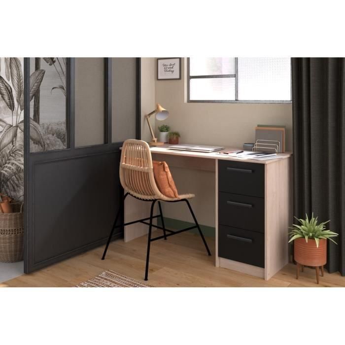 Parisot Right Office 3 Cajones - Decoración de Brooklyn Chene - L 121.4 x D 55 x H 74.5 cm - Esencial 1