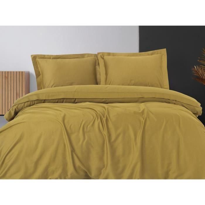 Juego de cama - 1 funda nórdica 220x240 cm + 2 fundas de almohada 60x60 cm - 100% algodón satén - Mostaza 3 Juego de cama - 1 funda nórdica 220x240 cm + 2 fundas de almohada 60x60 cm - 100% algodón satén - Mostaza 3