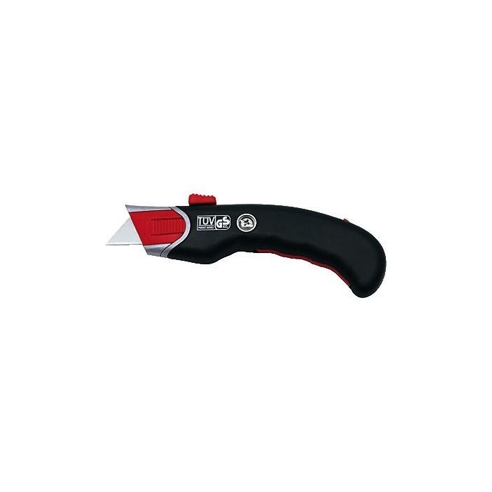 WEDO Cúter de Seguridad Modelo Premium con 5 Cuchillas de Recambio - Metal y Caucho, Colores Negro, Rojo, Plata