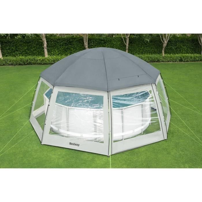 Bestway Flowclear Cúpula de protección para piscinas elevadas redondas 6x6x2.95m con protección UV UPF 50, 2 puertas y 8 ventanales 1