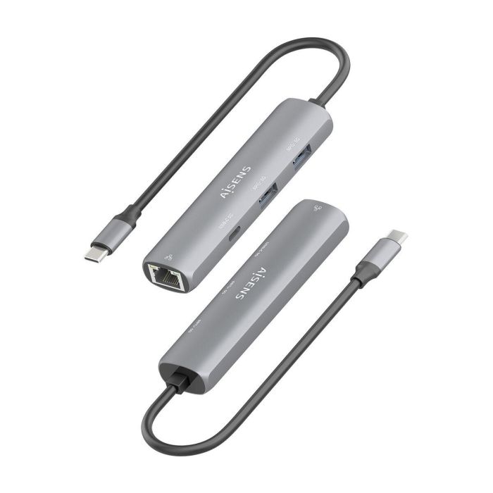 AISENS Dock USB-C a Ethernet Gigabit + 1xUSB-C + 2xUSB-A, Gris, Conector USB 3.1 Gen1, RTL8153B