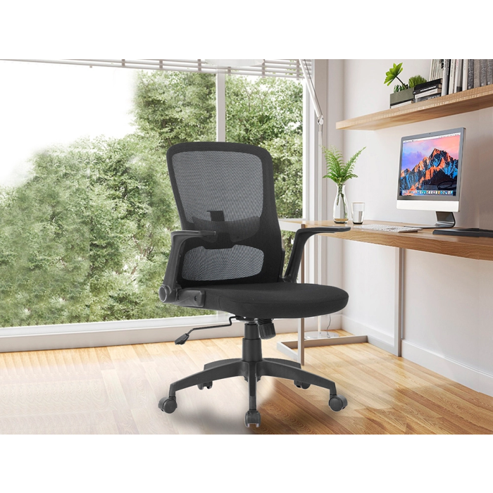 Q-connect Silla giratoria de oficina regulable en altura, asiento tapizado y respaldo de malla, color negro 3