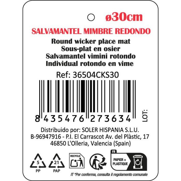 Salvamantel redondo de mimbre Ø30 cm - Privilege (18 Unidades) 2 Salvamantel redondo de mimbre Ø30 cm - Privilege (18 Unidades) 2