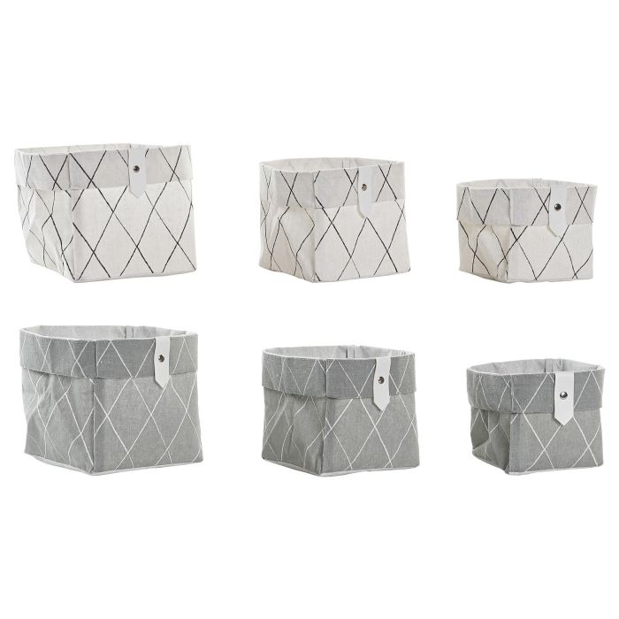 Cesta Basicos DKD Home Decor Gris Blanco 14 x 14 x 14 cm Set de 3 (8 Unidades) Cesta Basicos DKD Home Decor Gris Blanco 14 x 14 x 14 cm Set de 3 (8 Unidades)