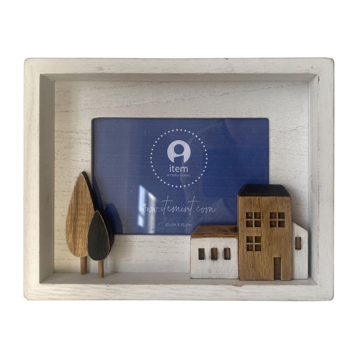 DKD Home Decor Marco de Fotos 10x15 cm, Estilo Urban, Blanco y Marrón, Madera y Cristal, 22x3.5x17 cm, Set de 2