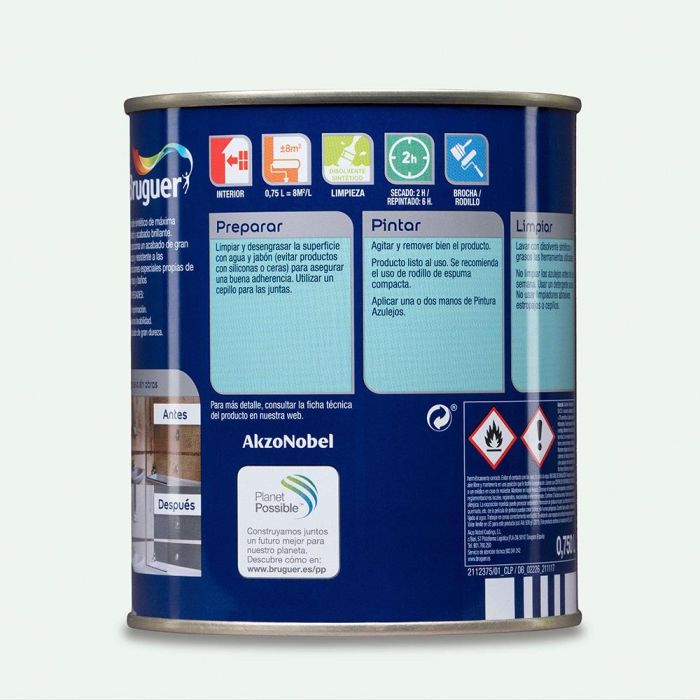 Bruguer Pintura para Azulejos Blanco Harina Brillante 0,75 l 1 Bruguer Pintura para Azulejos Blanco Harina Brillante 0,75 l 1