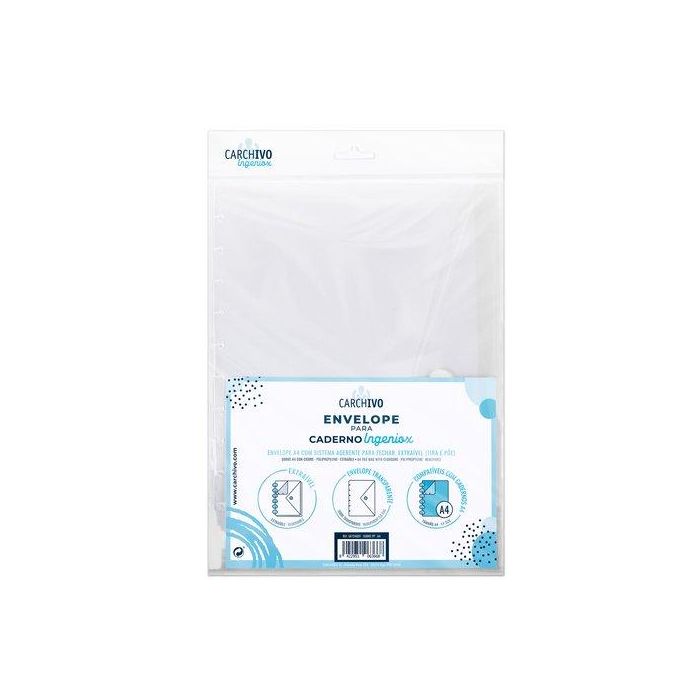 Carchivo Sobre Extraíble A4 con Cierre C-Velcro de Polipropileno Transparente para Cuadernos Ingeniox