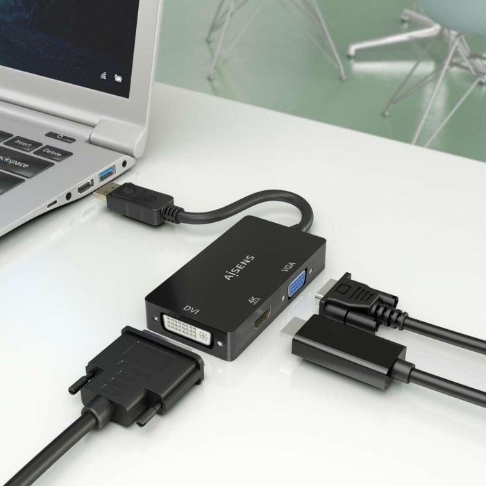 AISENS - CONVERSOR DISPLAYPORT V1.2 A VGA/DVI/HDMI, DP 1.2/M-VGA/H-DVI/H-HDMI/H 4K, NEGRO, 15CM 4