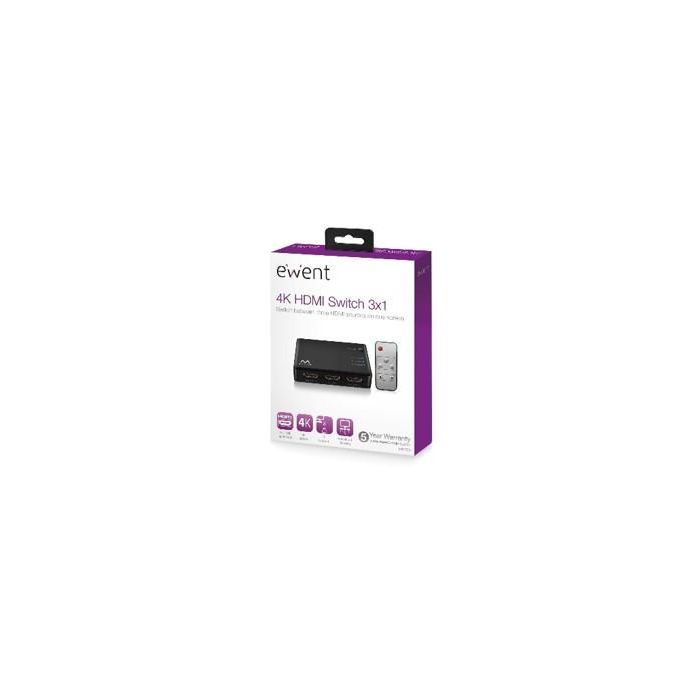 Ewent Switch HDMI EW3730 4K 3x1 con mando a distancia, detección automática de entrada 3 Ewent Switch HDMI EW3730 4K 3x1 con mando a distancia, detección automática de entrada 3