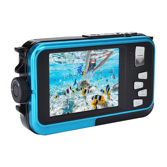 AgfaPhoto WP8000 Cámara Digital Compacta Azul, 24 MP, Sensor CMOS 1/3", Zoom Digital 16x, Full HD 1080p, Pantalla TFT 2.7", Resistente al Agua