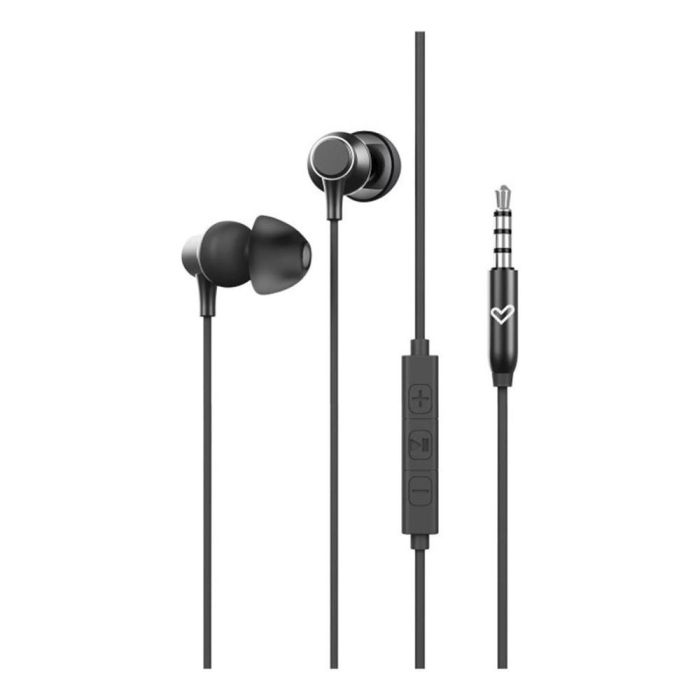 Energy Sistem Metallized Jack - Auriculares con Cable 3.5 mm, Control de Volumen y Micrófono, Almohadillas y Funda, Aluminio y Plástico Reciclado, Negro