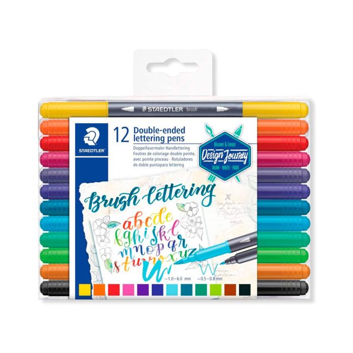 Staedtler Rotuladores Brush Lettering Doble Punta Fina-Pincel C-Surtidos Estuche 12 Ud 1