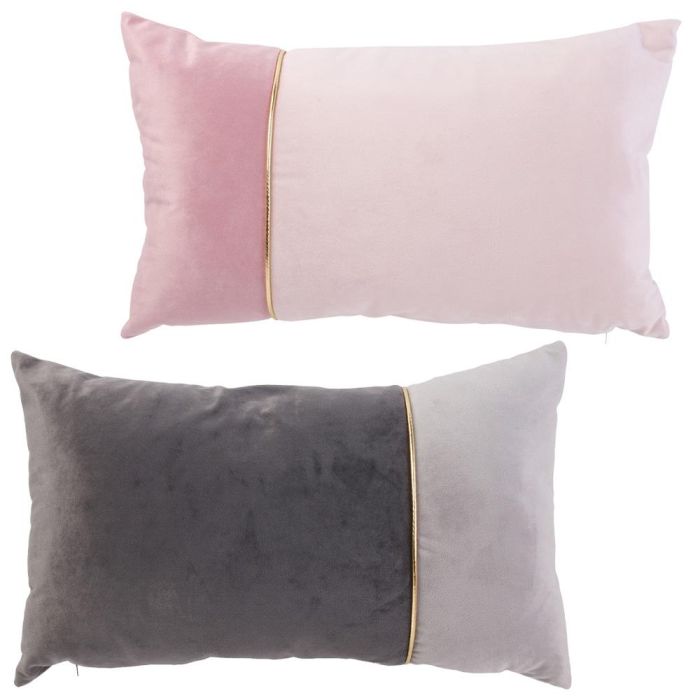 Home Deco Factory Cojín Bicolor 30x50 cm Rosa Gris con Ribete Dorado Desenfundable 2