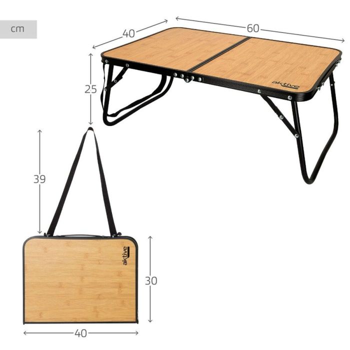 Mesa Plegable Aktive Camping Bambú 60 x 25 x 40 cm (4 Unidades) 3