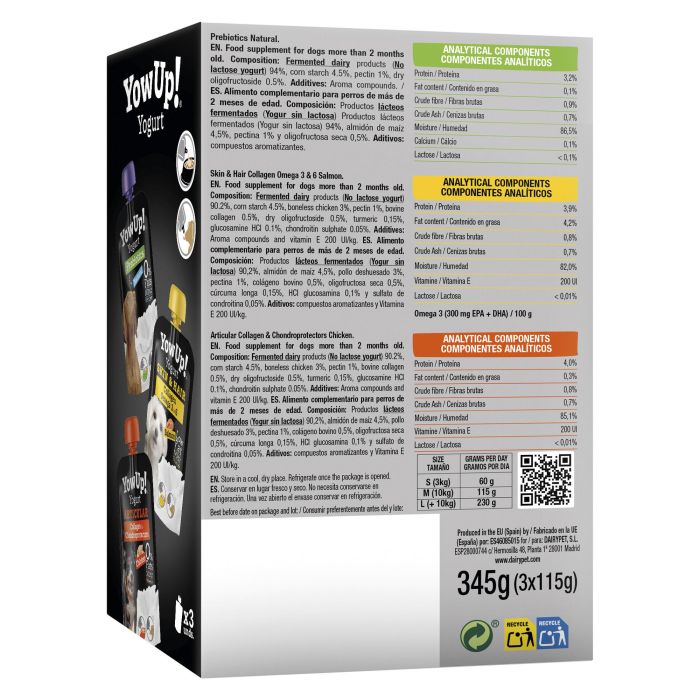 Yowup Pack Mix Yogur para Perros y Gatos 3x115g. Sin Lactosa ni Azúcares Añadidos. Con Prebióticos, Piel y Pelo, Articular. 0 Yowup Pack Mix Yogur para Perros y Gatos 3x115g. Sin Lactosa ni Azúcares Añadidos. Con Prebióticos, Piel y Pelo, Articular. 0