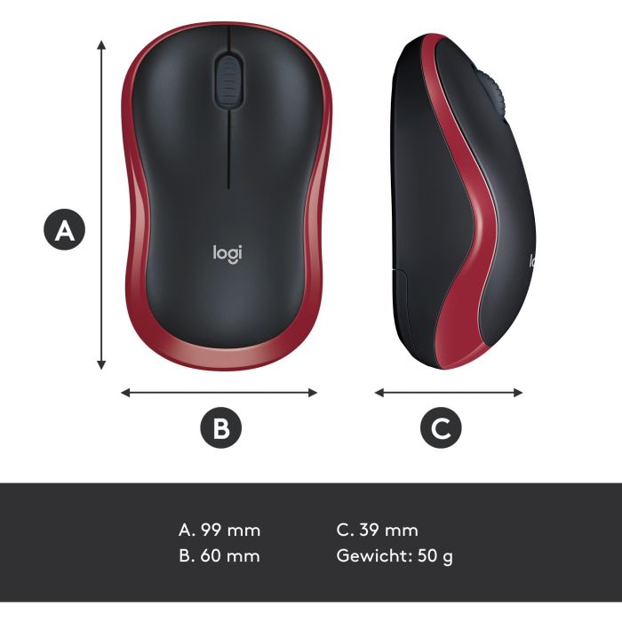 Logitech M185 Ratón Inalámbrico RF Plug-and-Play Rojo con Nano Receptor USB, Ergonómico, Fiable, Batería 1 Año 4