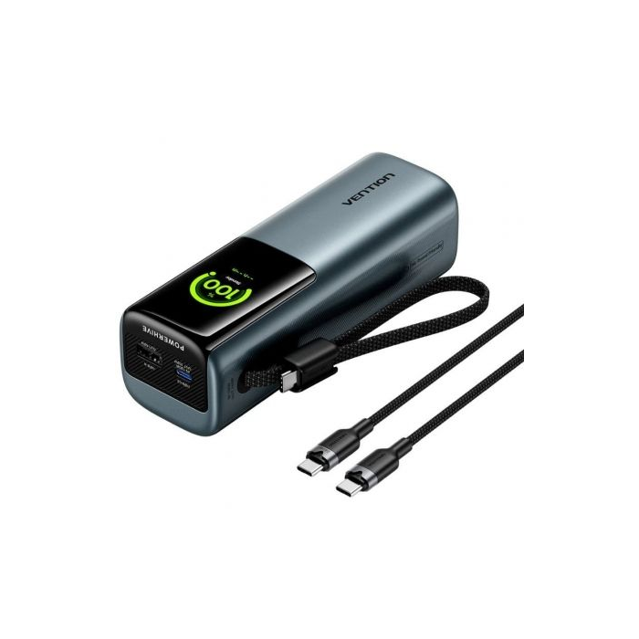 Vention FKGH0 Powerbank 27000mAh 200W con Pantalla Digital TFT, Carga 3 Dispositivos, Gris