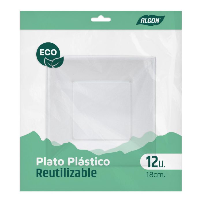 Set de 12 platos hondo cuadrados ecológicos de plástico 18 cm Algon (24 Cajas) 1 Set de 12 platos hondo cuadrados ecológicos de plástico 18 cm Algon (24 Cajas) 1