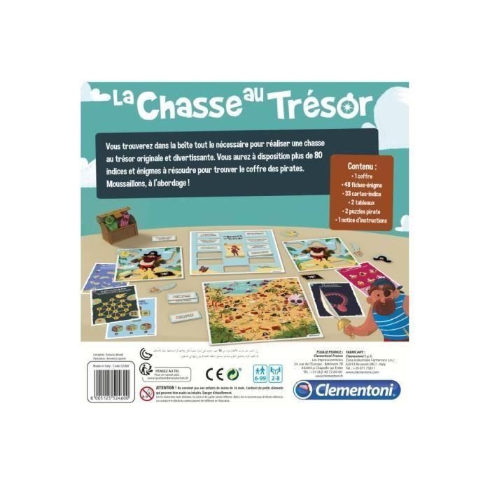 Clementoni La Búsqueda del Tesoro - Juego de Mesa Personalizable con 24 Tableros y 48 Acertijos Visuales, incluye Cofre 2