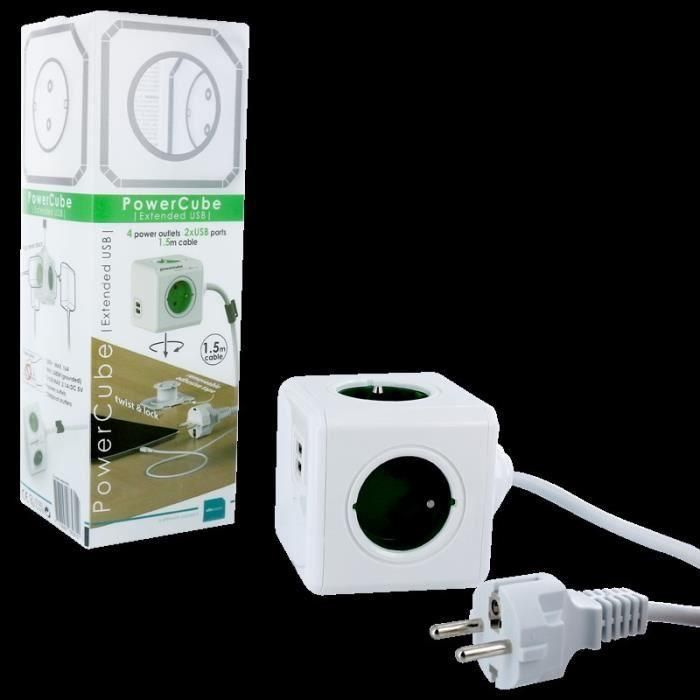 Regleta PowerCube Extended con 4 tomas y 2 tomas USB con cable de 1,5m 1