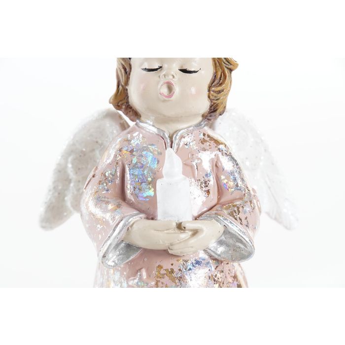 DKD Home Decor Figura Navidad Ángel Fantasía de Resina Rosa Plateado 5x13x7 cm Pack de 2 Unidades 2