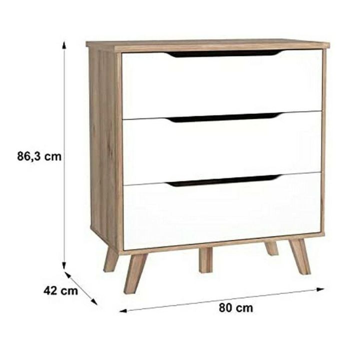 FINLANDEK VANKKA Cómoda Cajonera Escandinava, 3 Cajones, Roble y Blanco Mate, Patas Madera Maciza, 80x42x86 cm 9