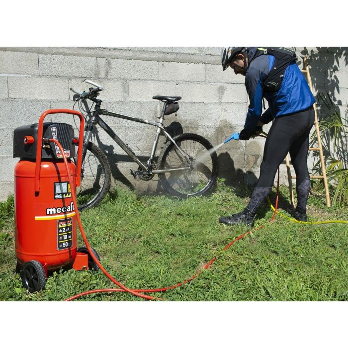 Mecafer FIFTY Compresor de aire vertical 50 L sin aceite 2 HP 10 bar para bricolaje, portátil, con ruedas y manillar 9