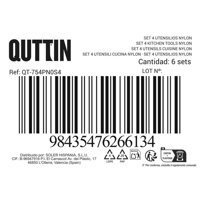 Quttin Set 4 Pcs Nylon Negras 37 cm Largo x 11.6 cm Alto x 10.1 cm Ancho 1