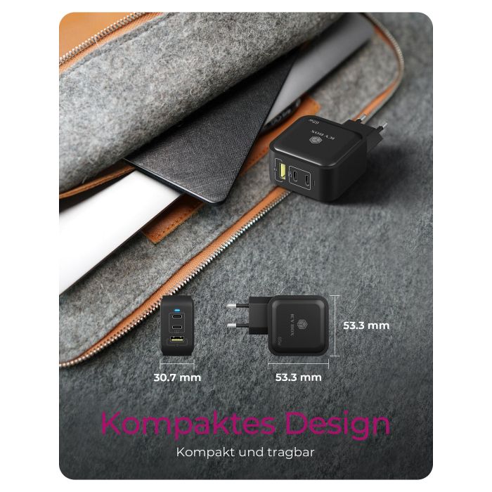 ICY BOX Cargador GaN 65W 3 Puertos PD 3.0 Negro IB-PS1030-PD 3