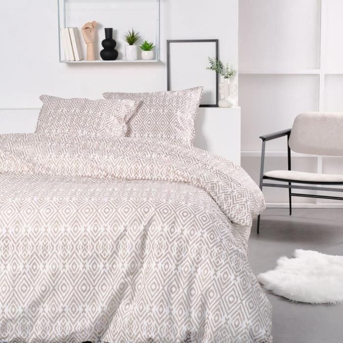 Juego de cama doble -TODAY - 240x200 cm - 100% Algodón - Beige y Blanco Juego de cama doble -TODAY - 240x200 cm - 100% Algodón - Beige y Blanco
