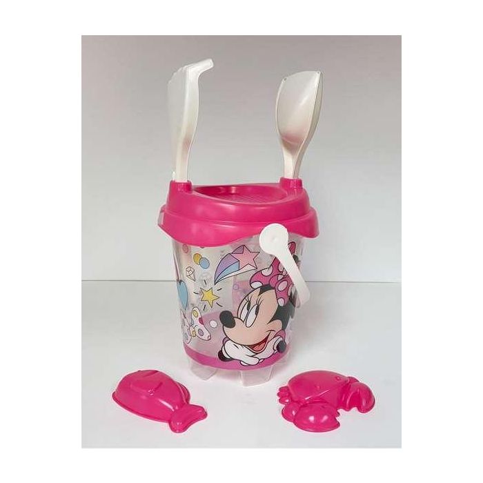 Unice Cubo Playa Castillo Minnie Transparente con Cedazo, Pala, Rastrillo y Moldes