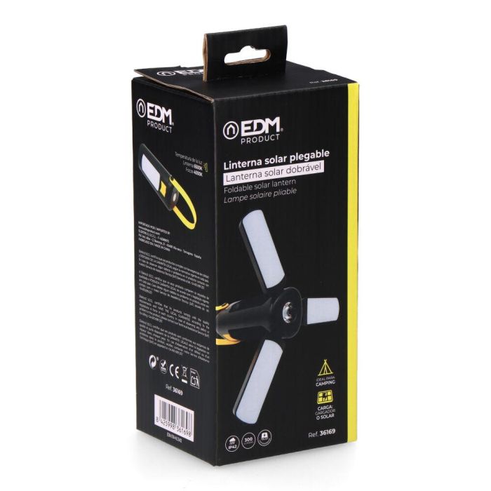 Edm Linterna Solar Plegable Recargable USB, IP42, 300/150 Lúmenes, 6500K/4000K, Batería 2000mAh, Ideal para Camping 3 Edm Linterna Solar Plegable Recargable USB, IP42, 300/150 Lúmenes, 6500K/4000K, Batería 2000mAh, Ideal para Camping 3