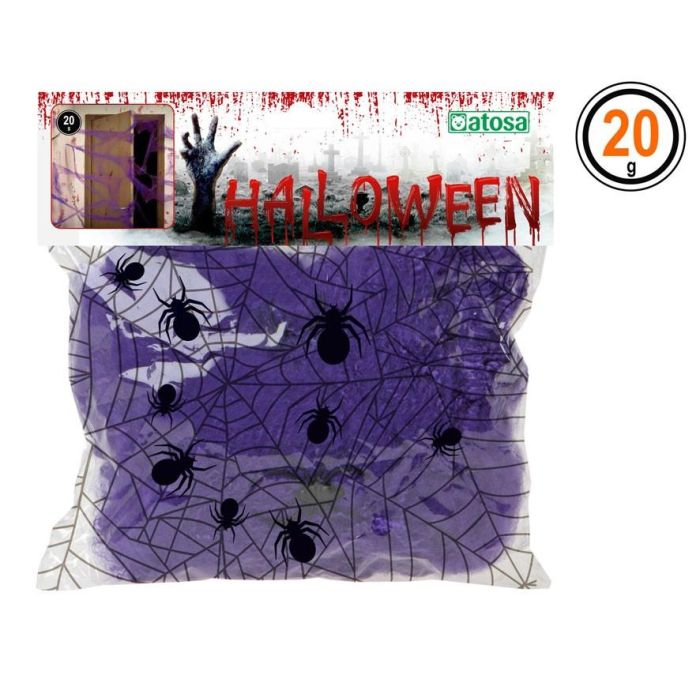 Telaraña Morada Con 2 Arañas Negras 20 gr Para Decoración Halloween