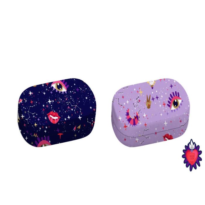 DKD Home Decor Estuche Lentillas Moderno, Colores Surtidos (Lila, Rosa), PU y Metal, Colección Good luck, 9.6x5.7x3 cm, Pack 12 Unidades