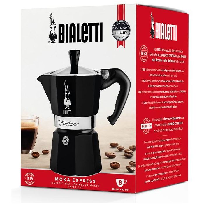 Bialetti 6TZ nera Moka Express Cafetera Italiana - Elige tu Color (Negro) 1 Bialetti 6TZ nera Moka Express Cafetera Italiana - Elige tu Color (Negro) 1