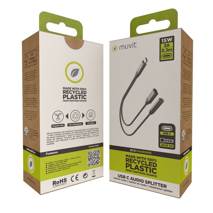 muvit for change splitter carga y música tipo C negro 1 muvit for change splitter carga y música tipo C negro 1