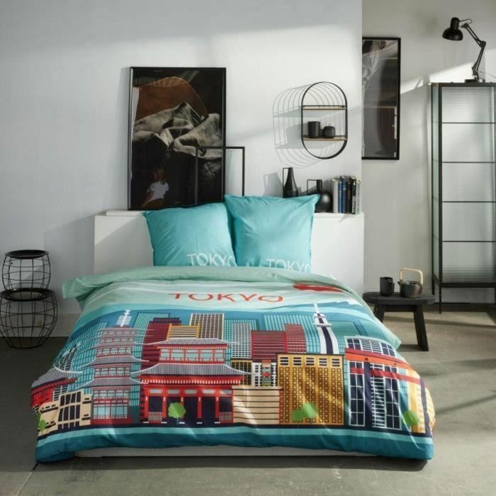 Today TOD3574641268664 Juego de Cama de Algodón 240x220 cm para 2 Personas, Diseño JAVA Estampado Tokio Azul