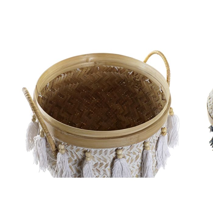 DKD Home Decor Cesta Balines para Almacenamiento y Decoración, Set de 3 Piezas de Bambú con Flecos Natural y Blanco, 39x55x39 cm 2