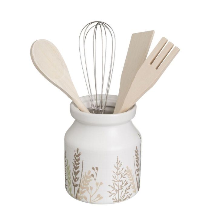 Bote para Utensilios de Cocina GRASS Madera Metal Gres 12 x 12 x 13 cm Bote para Utensilios de Cocina GRASS Madera Metal Gres 12 x 12 x 13 cm